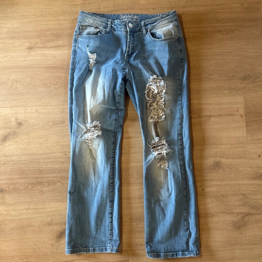 Resfeber Skinny Boyfriend Jeans Womens 12 Distressed Lace Backed Denim